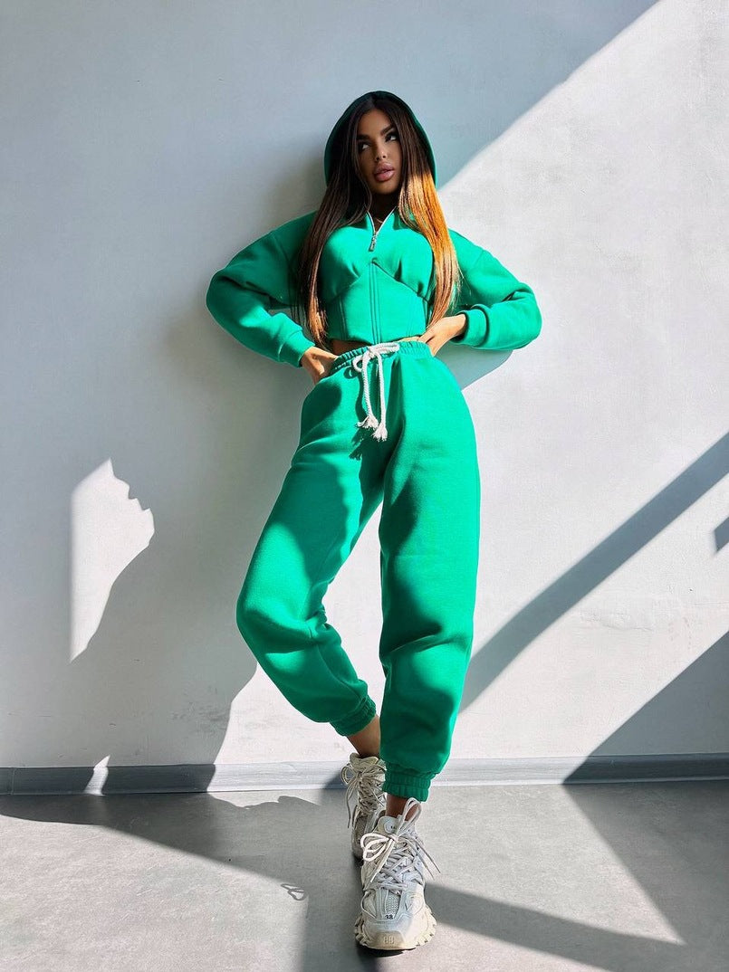 Kvinnors kortärmad sweatshirt-set med hög krage och justerbart midjeband Mirla-Eva Jonsson