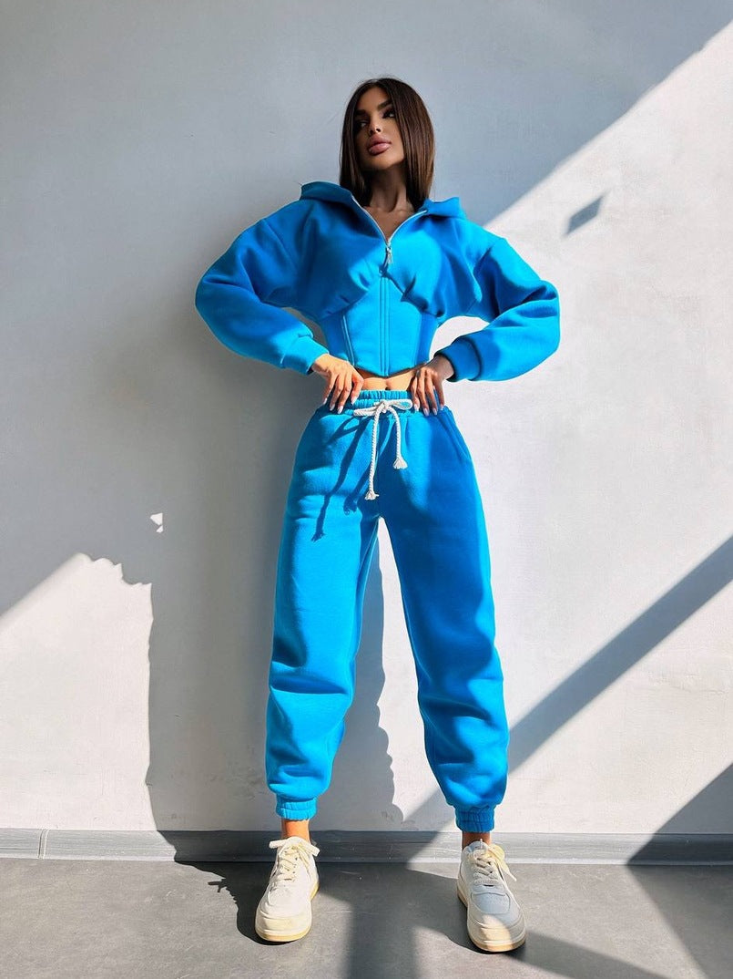 Kvinnors kortärmad sweatshirt-set med hög krage och justerbart midjeband Mirla-Eva Jonsson