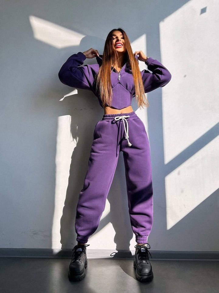 Kvinnors kortärmad sweatshirt-set med hög krage och justerbart midjeband Mirla-Eva Jonsson