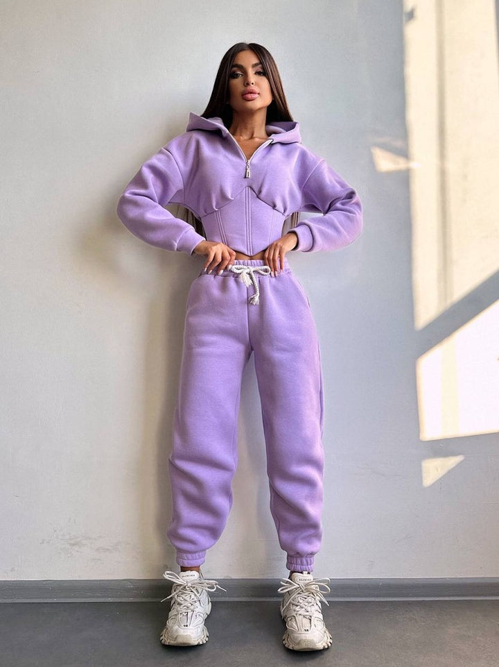 Kvinnors kortärmad sweatshirt-set med hög krage och justerbart midjeband Mirla-Eva Jonsson