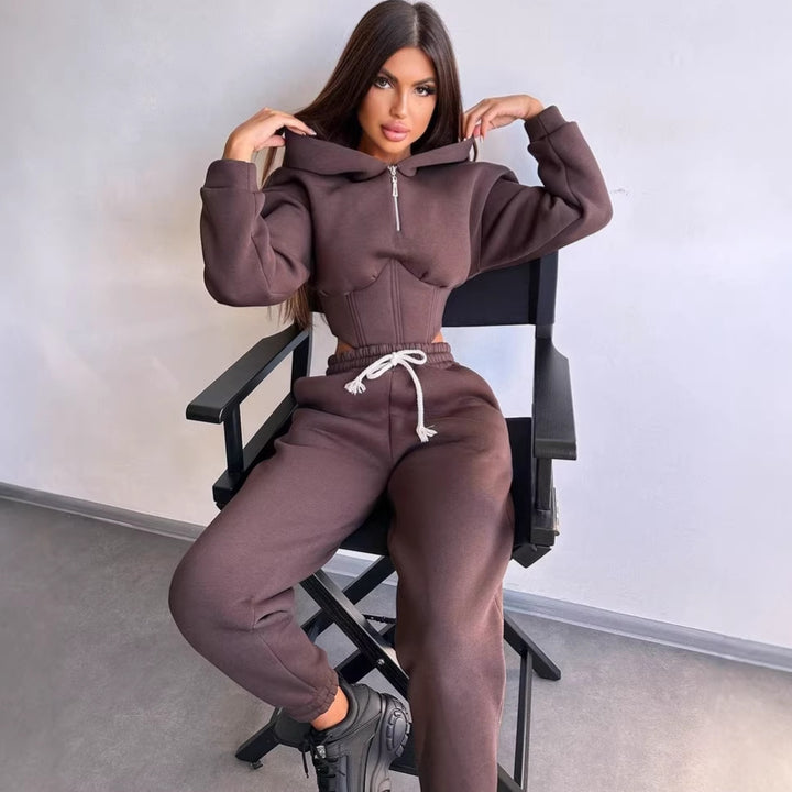 Kvinnors kortärmad sweatshirt-set med hög krage och justerbart midjeband Mirla-Eva Jonsson