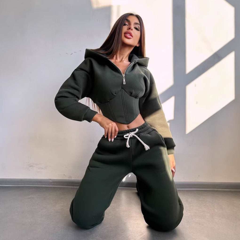 Kvinnors kortärmad sweatshirt-set med hög krage och justerbart midjeband Mirla-Eva Jonsson