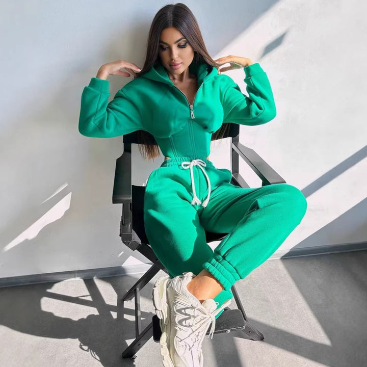 Kvinnors kortärmad sweatshirt-set med hög krage och justerbart midjeband Mirla-Eva Jonsson