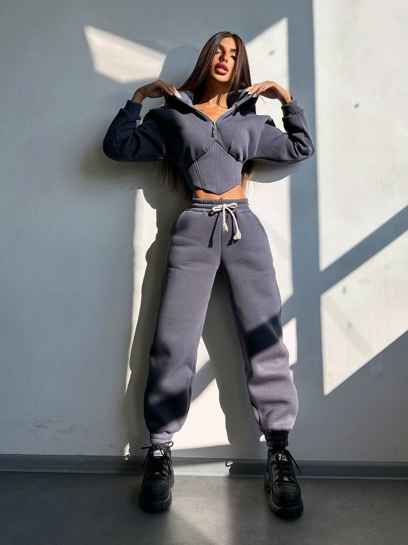 Kvinnors kortärmad sweatshirt-set med hög krage och justerbart midjeband Mirla-Eva Jonsson