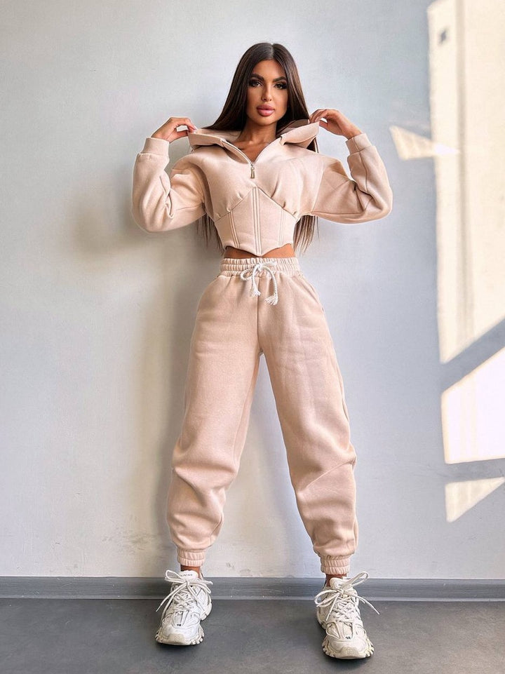 Kvinnors kortärmad sweatshirt-set med hög krage och justerbart midjeband Mirla-Eva Jonsson