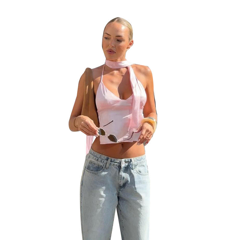 Kvinnors kortärmad topp med asymmetrisk halterneckdesign och delikat samling Mirla-Eva Jonsson