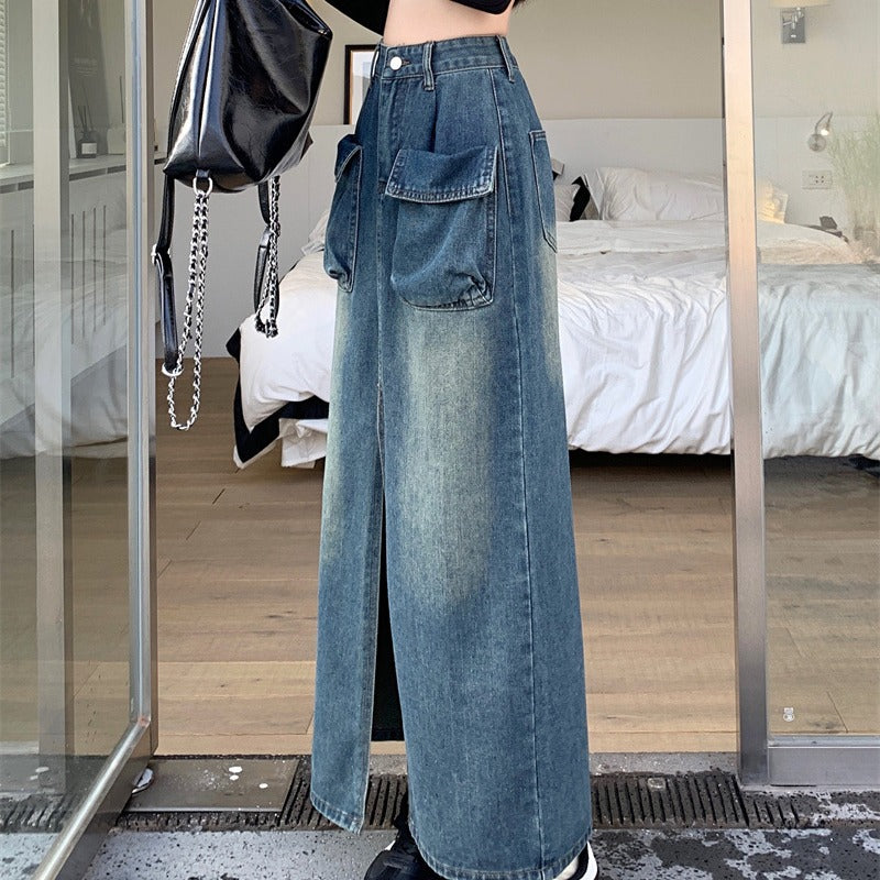 Kvinnors lång denimkjol med praktiska fickor Mirla-Eva Jonsson