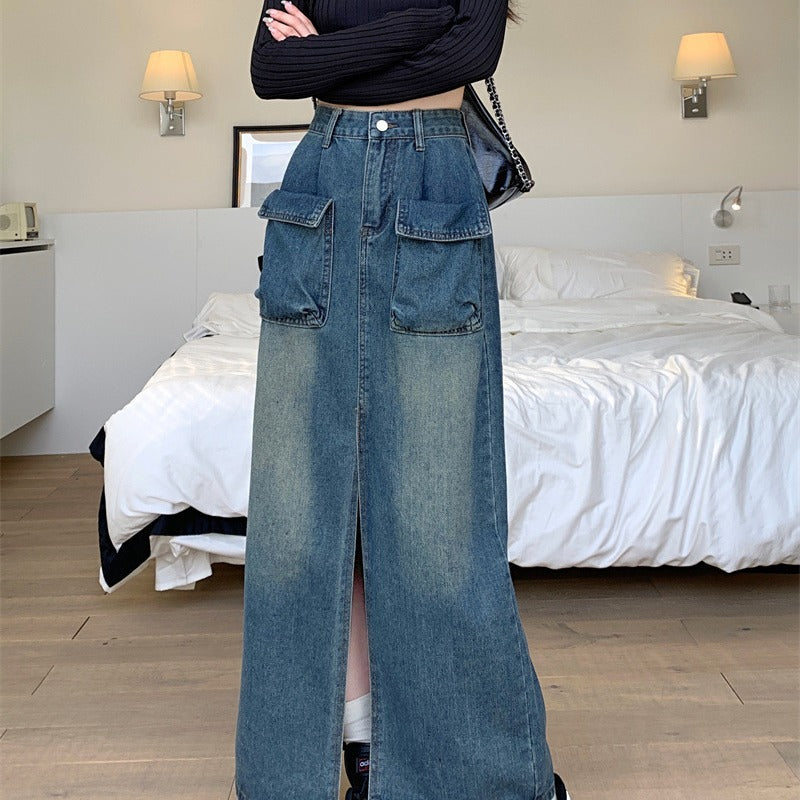 Kvinnors lång denimkjol med praktiska fickor Mirla-Eva Jonsson