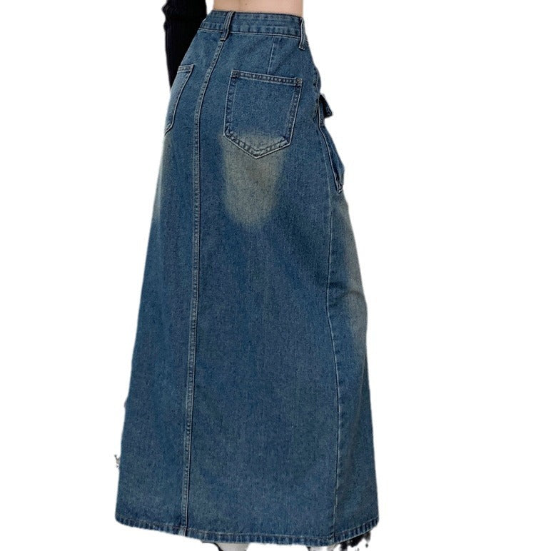 Kvinnors lång denimkjol med praktiska fickor Mirla-Eva Jonsson