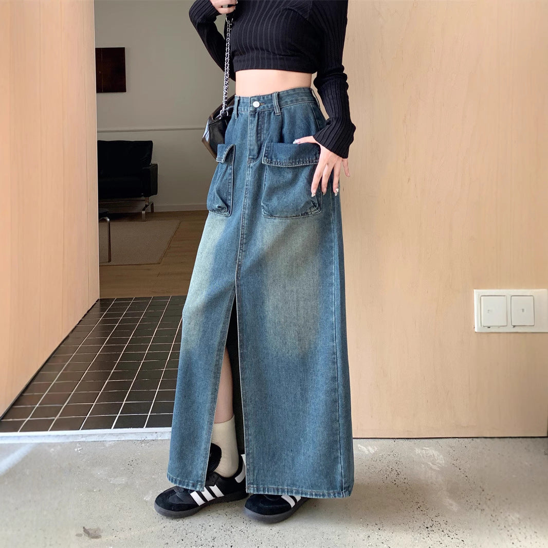 Kvinnors lång denimkjol med rymliga fickor Mirla-Eva Jonsson