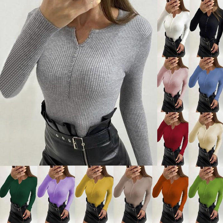 Kvinnors långärmad V-hals topp med texturerad ribbad look Mirla-Eva Jonsson