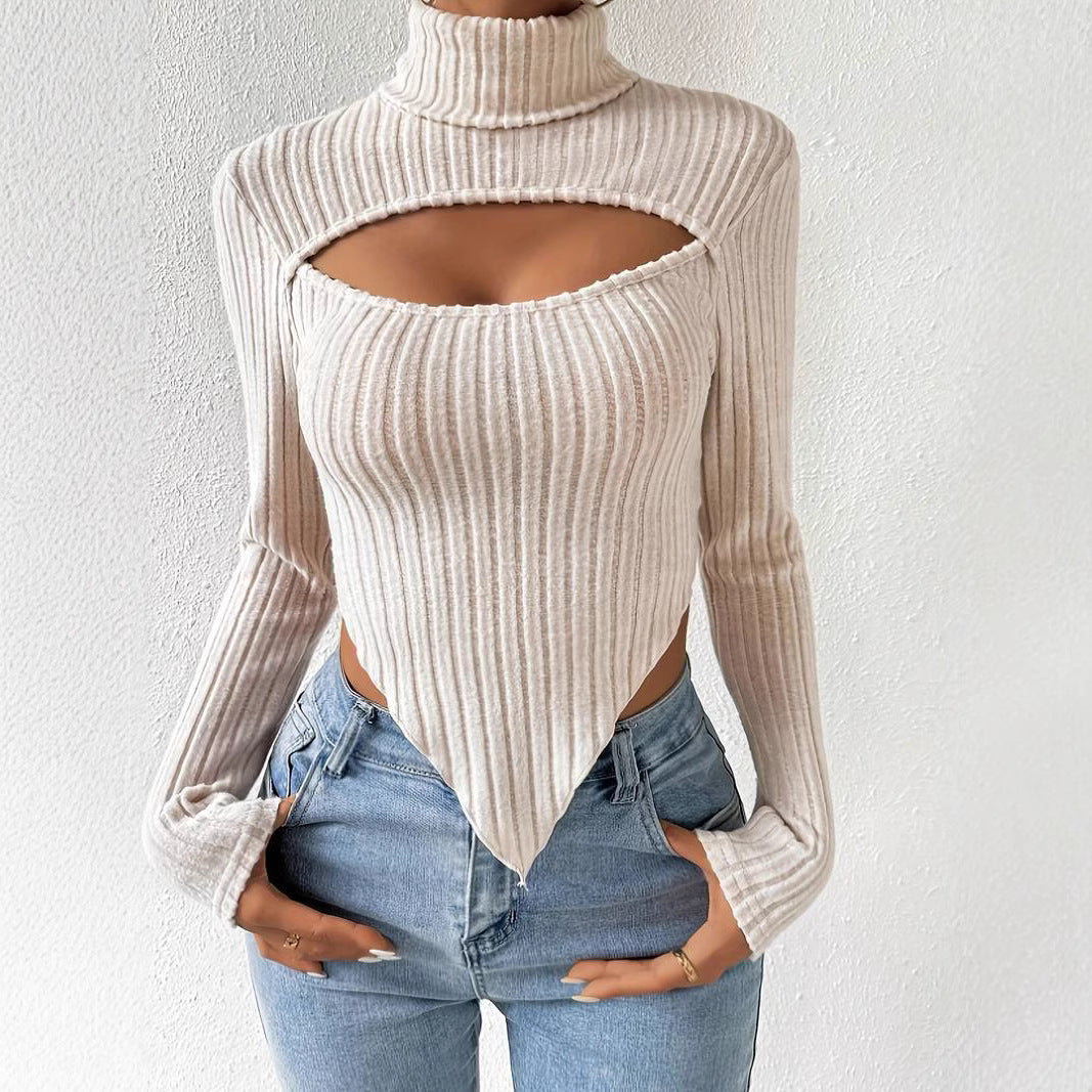 Kvinnors långärmad body med asymmetrisk halsringning och ribbad textur Mirla-Eva Jonsson
