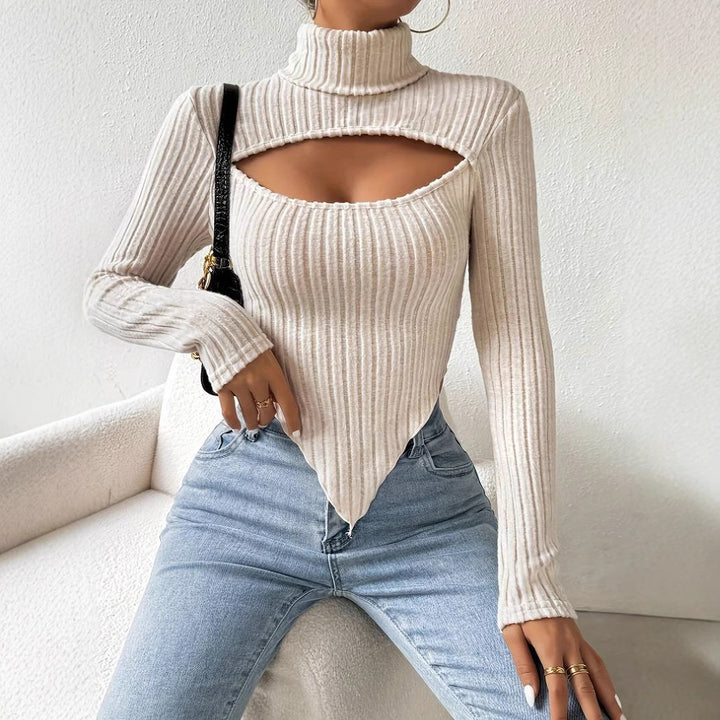 Kvinnors långärmad bodysuit med asymmetrisk halsringning och ribbad textur Mirla-Eva Jonsson