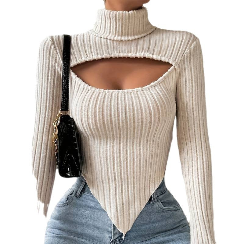 Kvinnors långärmad bodysuit med asymmetrisk halsringning och ribbad textur Mirla-Eva Jonsson
