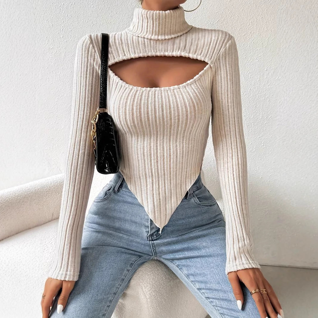Kvinnors långärmad bodysuit med asymmetrisk halsringning och ribbad textur Mirla-Eva Jonsson