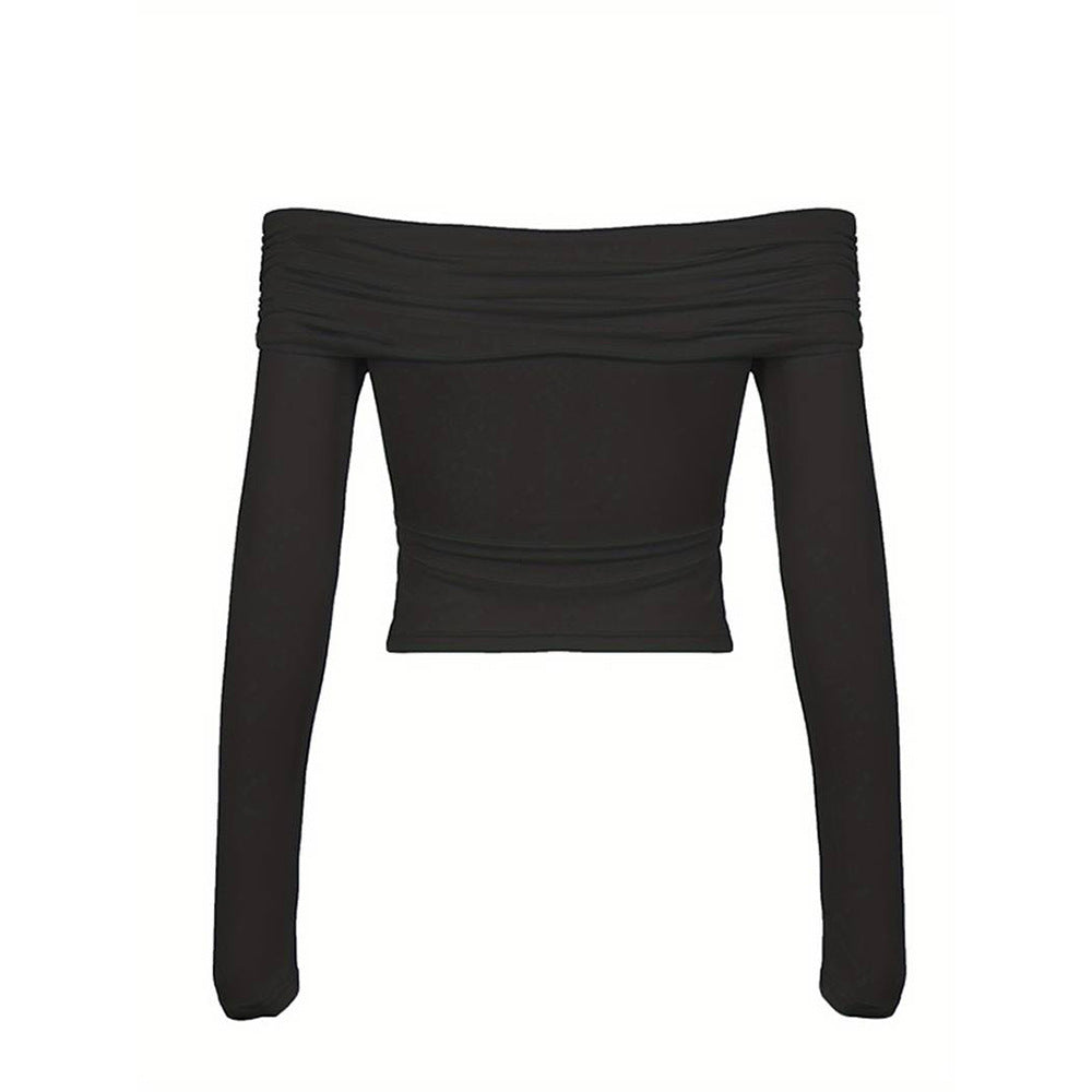 Kvinnors långärmad bodysuit med chic off-shoulder design och raffinerad drapering detaljer Mirla-Eva Jonsson