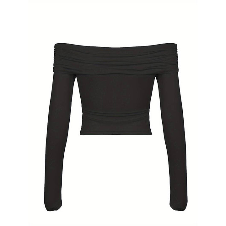 Kvinnors långärmad bodysuit med chic off-shoulder design och raffinerad drapering detaljer Mirla-Eva Jonsson