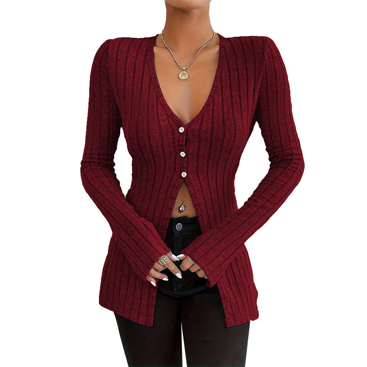 Kvinnors långärmad cardigan med fin ribbad textur och eleganta knappdetaljer Mirla-Eva Jonsson