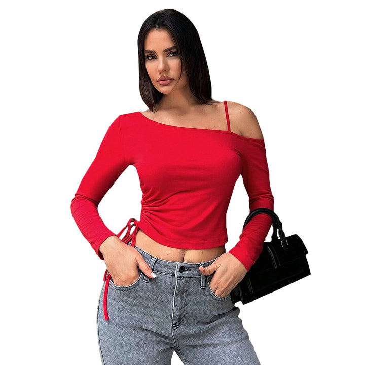 Kvinnors långärmad crop top med asymmetrisk skärning och rynkad Mirla-Eva Jonsson
