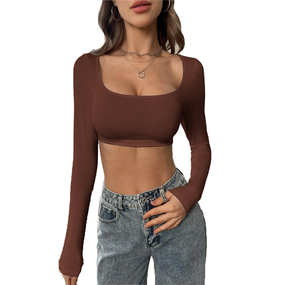 Kvinnors långärmad crop top med elegant fyrkantig halsringning och bekväm passform Mirla-Eva Jonsson