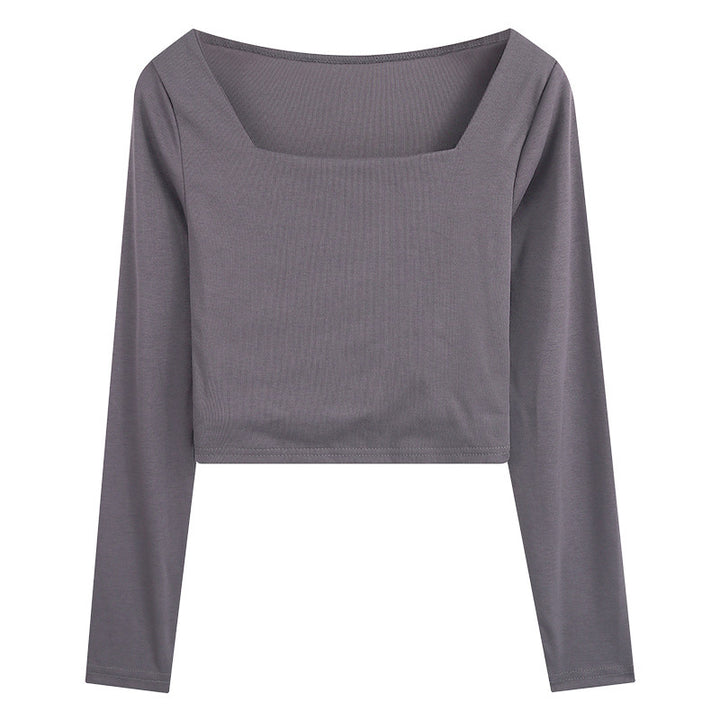 Kvinnors långärmad crop top med elegant fyrkantig halsringning och smickrande passform-Eva Jonsson