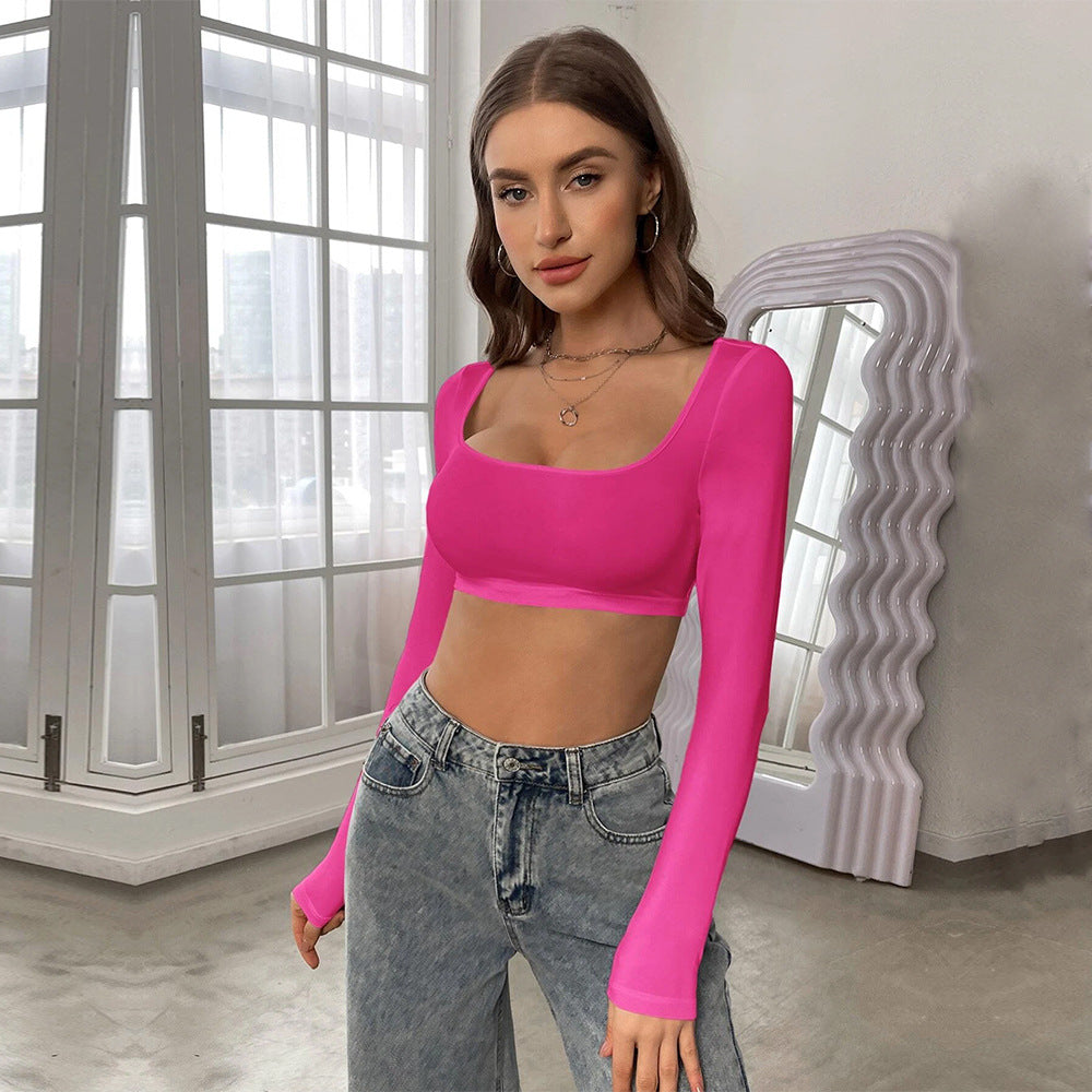 Kvinnors långärmad crop top med elegant fyrkantig nacke och bekväm passform Mirla-Eva Jonsson