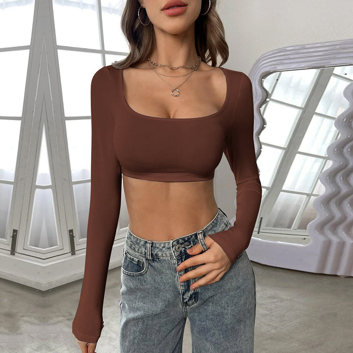 Kvinnors långärmad crop top med elegant fyrkantig nacke och bekväm passform Mirla-Eva Jonsson