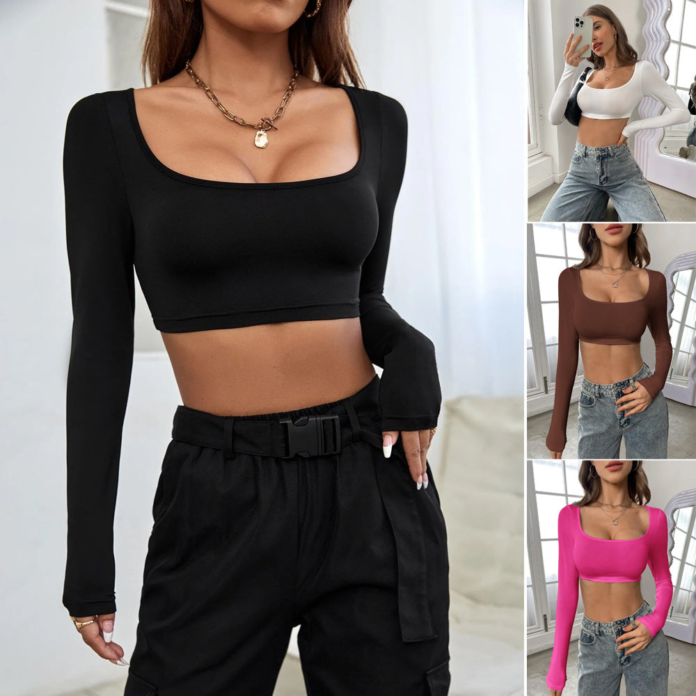 Kvinnors långärmad crop top med elegant fyrkantig nacke och bekväm passform Mirla-Eva Jonsson