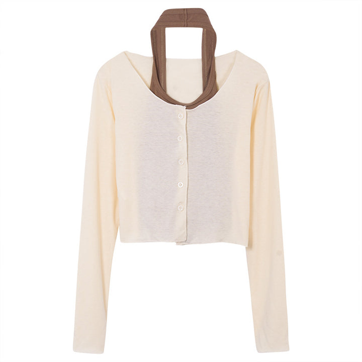 Kvinnors långärmad crop top med knäppning och elegant design-Eva Jonsson