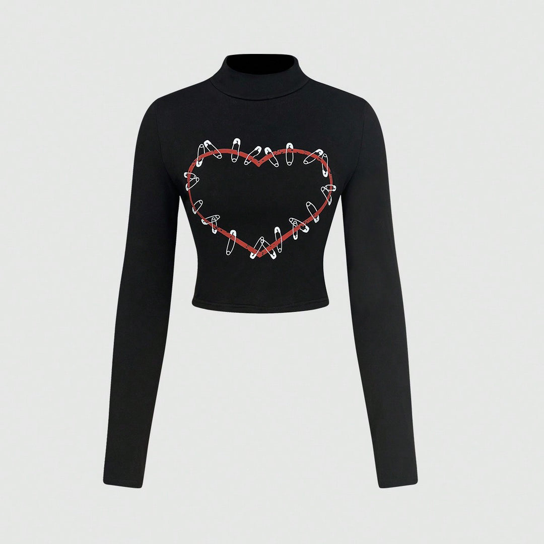 Kvinnors långärmad crop top med kreativt hjärtdesign Mirla-Eva Jonsson