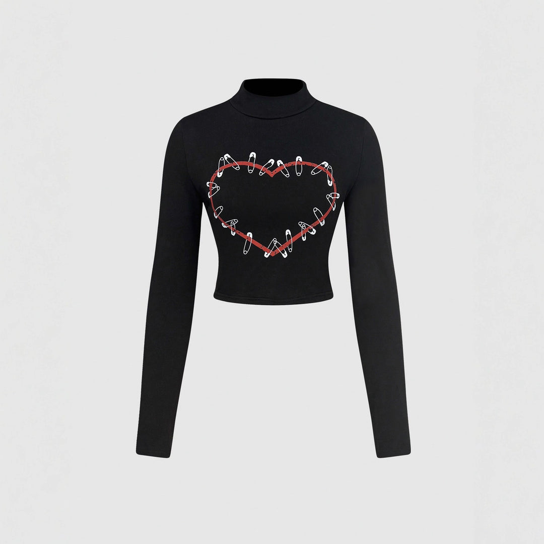 Kvinnors långärmad crop top med kreativt hjärtdesign Mirla-Eva Jonsson