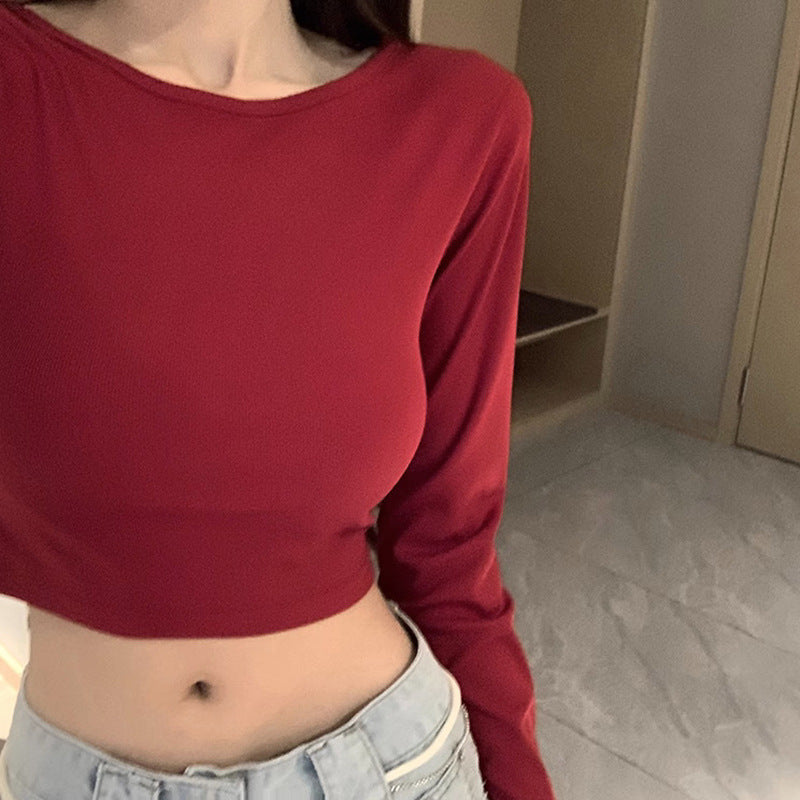 Kvinnors långärmad crop top med krysset rygg och elegant V-hals-Eva Jonsson