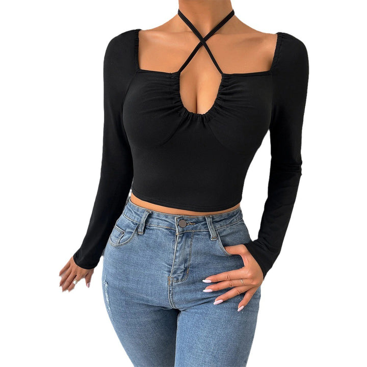 Kvinnors långärmad crop top med modernt korsdesign och ruching Mirla-Eva Jonsson