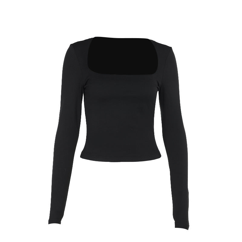 Kvinnors långärmad crop top med original U-hals och figursättande skärning-Eva Jonsson