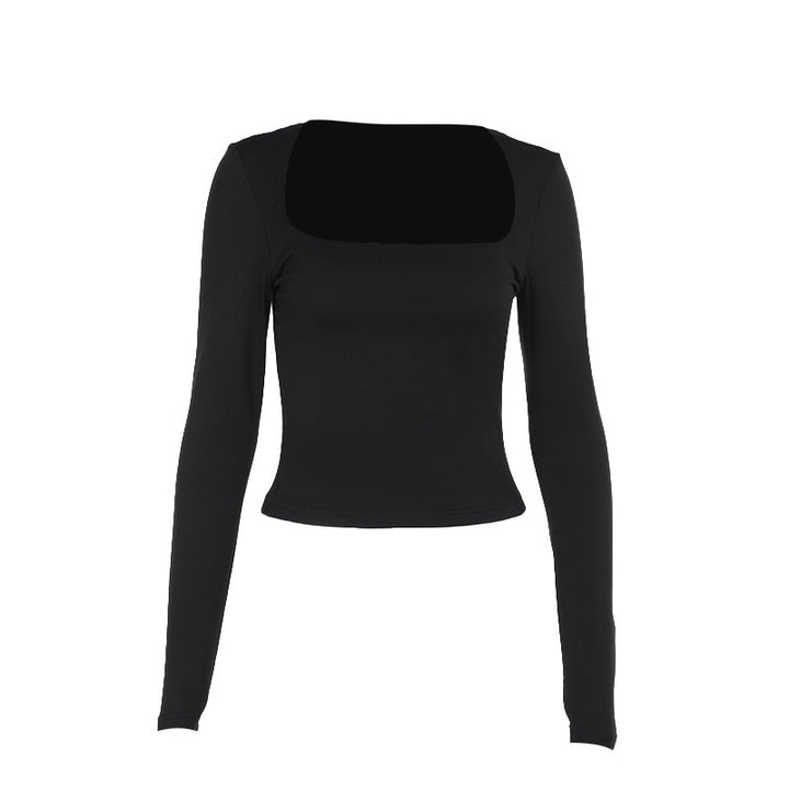 Kvinnors långärmad crop top med original U-hals och figursättande skärning-Eva Jonsson