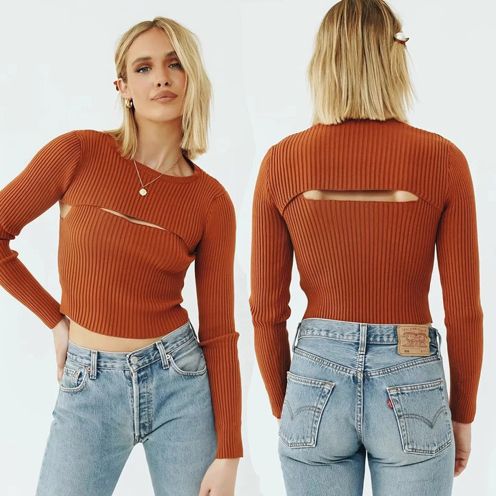 Kvinnors långärmad crop top med sofistikerad skärdesign Mirla-Eva Jonsson