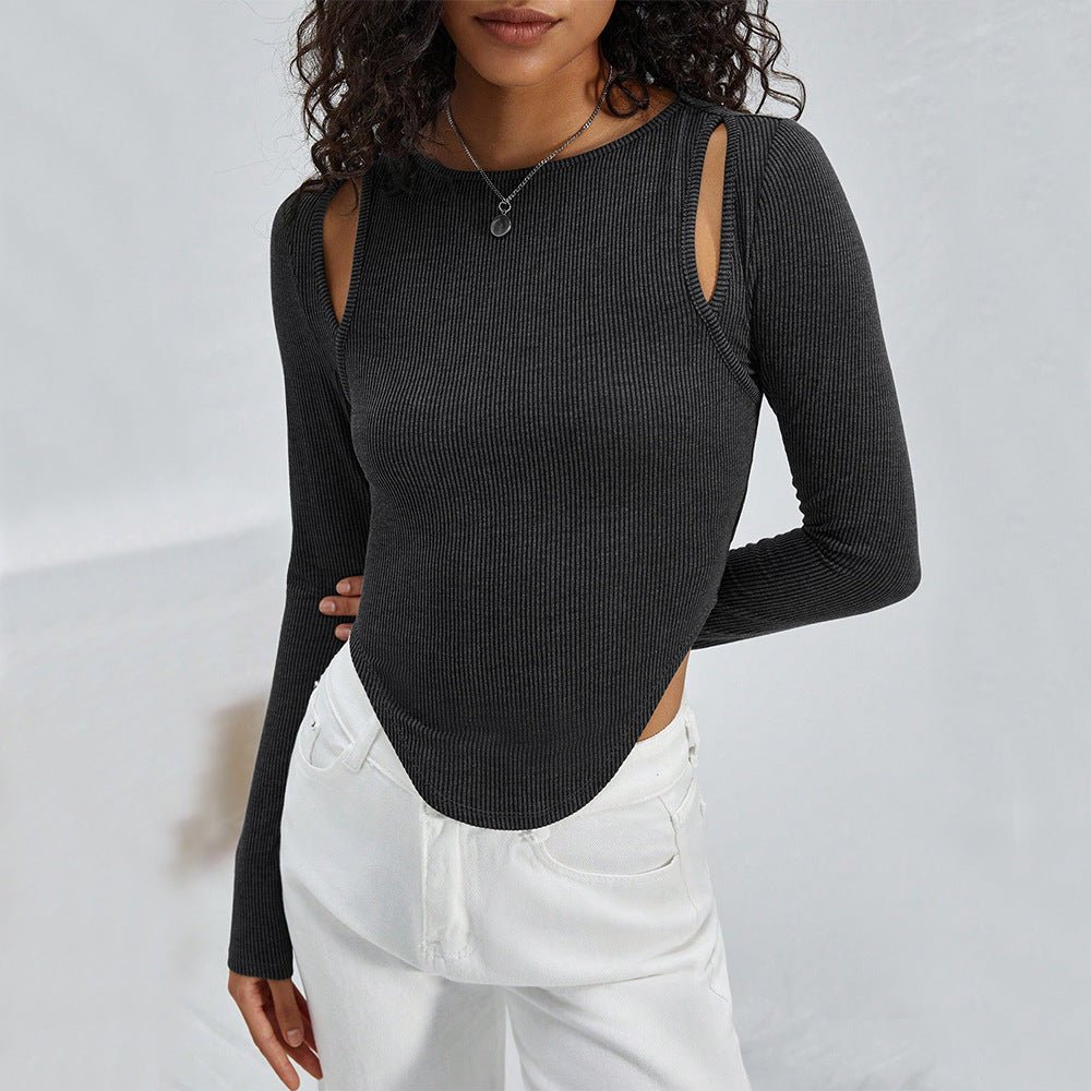 Kvinnors långärmad crop top med subtil uttagning Mirla-Eva Jonsson
