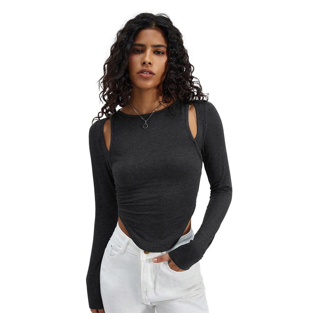 Kvinnors långärmad crop top med subtil uttagning Mirla-Eva Jonsson
