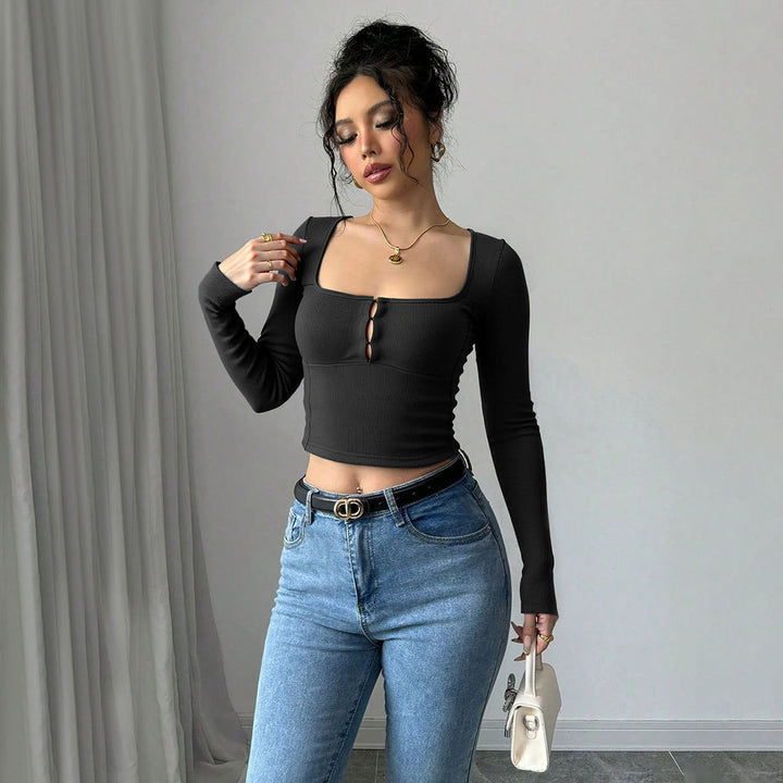 Kvinnors långärmad croptop med elegant knapprad i fram Mirla-Eva Jonsson