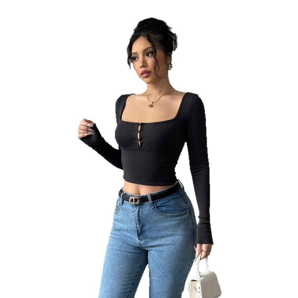 Kvinnors långärmad croptop med elegant knapprad i fram Mirla-Eva Jonsson