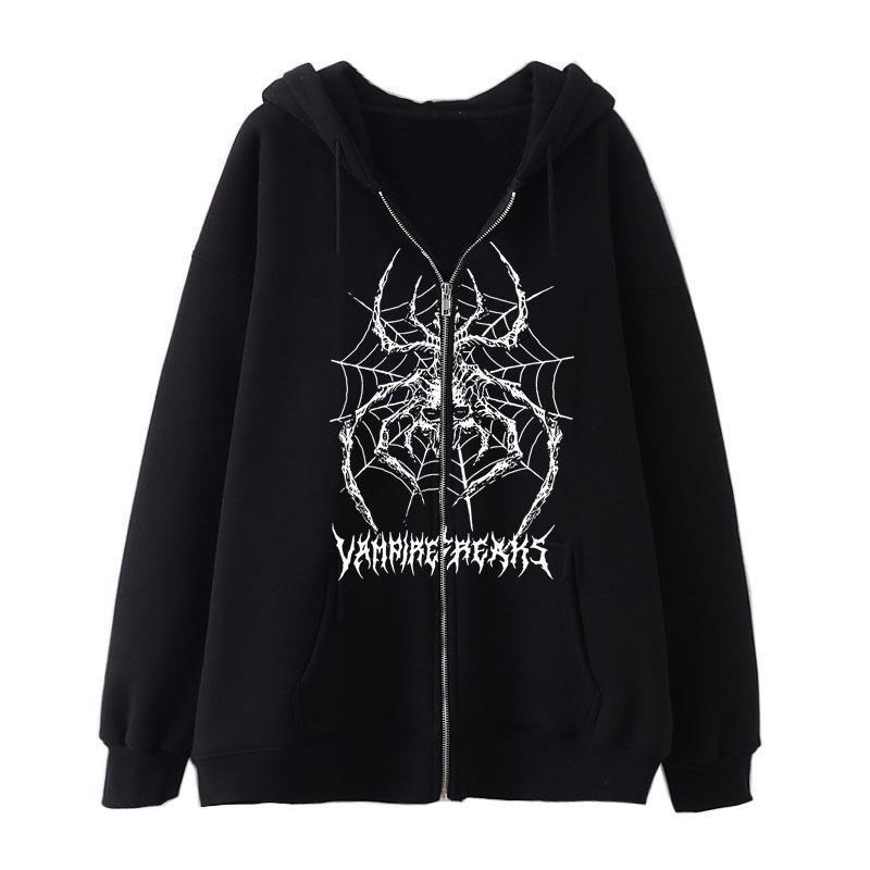 Kvinnors långärmad hoodiejacka med detaljerat spidermotiv Mirla-Eva Jonsson