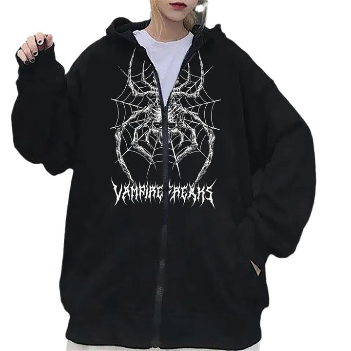 Kvinnors långärmad hoodiejacka med detaljerat spidermotiv Mirla-Eva Jonsson