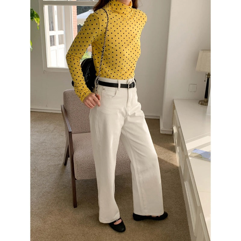 Kvinnors långärmad polka prickar turtleneck klänning-Eva Jonsson