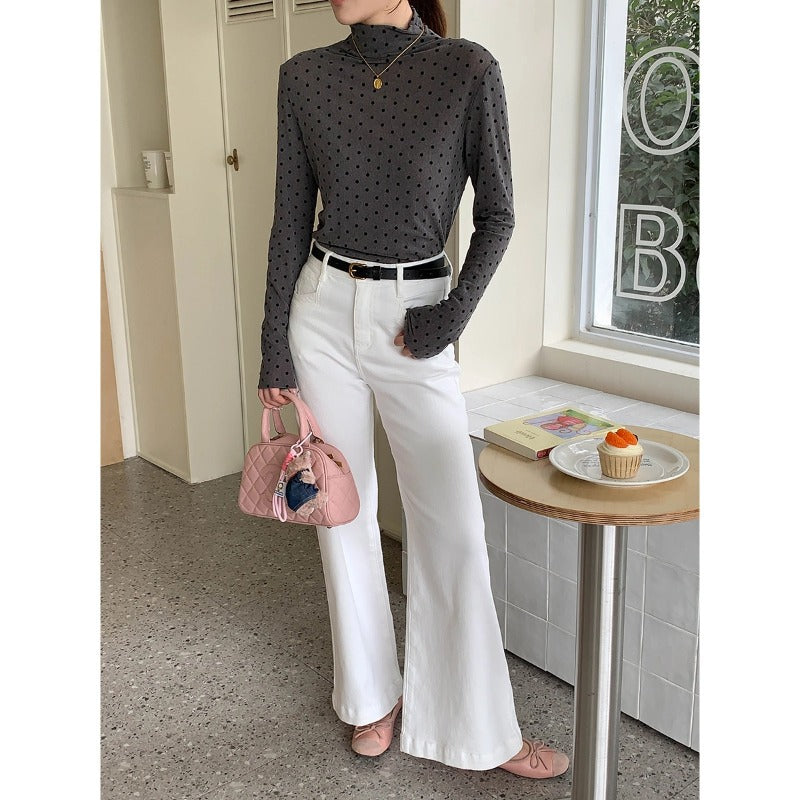 Kvinnors långärmad polka prickar turtleneck klänning-Eva Jonsson