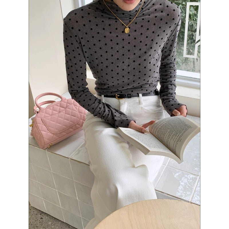 Kvinnors långärmad polka prickar turtleneck klänning-Eva Jonsson