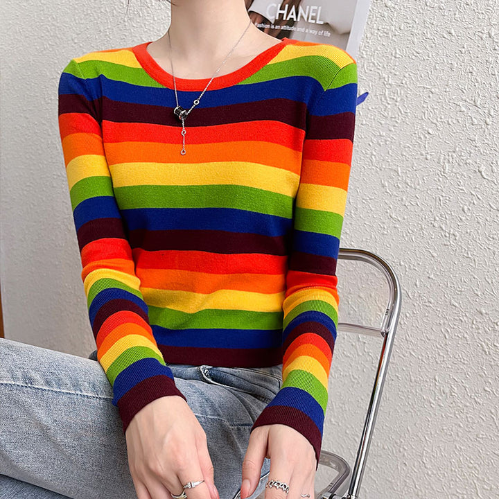 Kvinnors långärmad randig skjorta med färgglad design Mirla-Eva Jonsson