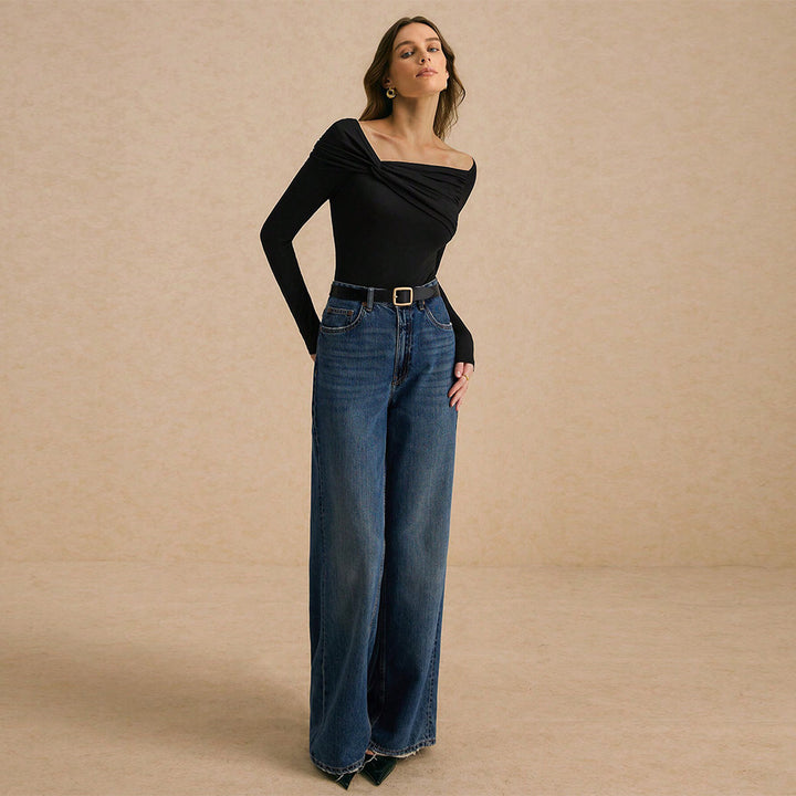 Kvinnors långärmad skjorta med asymmetrisk drapering design Mirla-Eva Jonsson