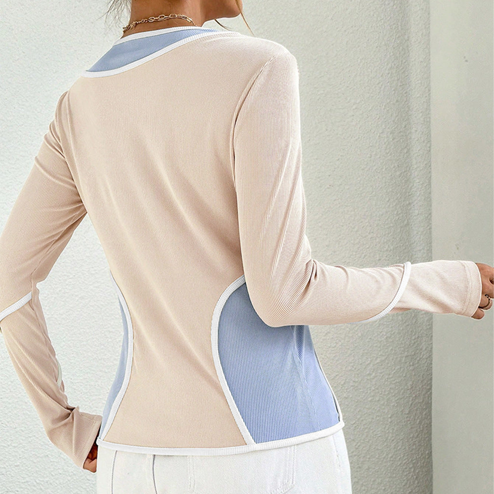 Kvinnors långärmad skjorta med böjda färgkombinationer och elastisk fiber Mirla-Eva Jonsson