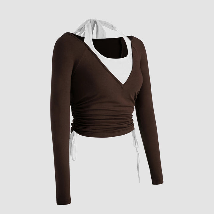 Kvinnors långärmad skjorta med dubbel design och drapering Mirla-Eva Jonsson