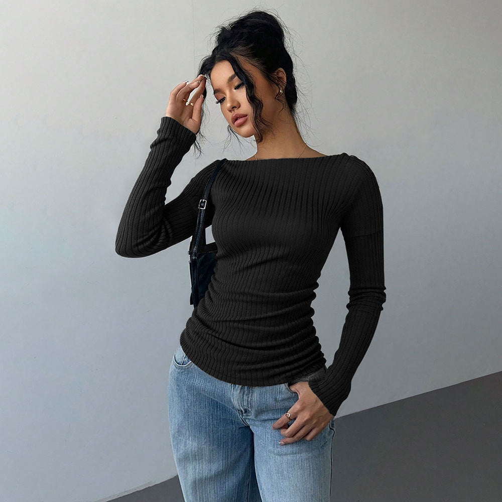 Kvinnors långärmad skjorta med off-shoulder passform och elegant samling Mirla-Eva Jonsson